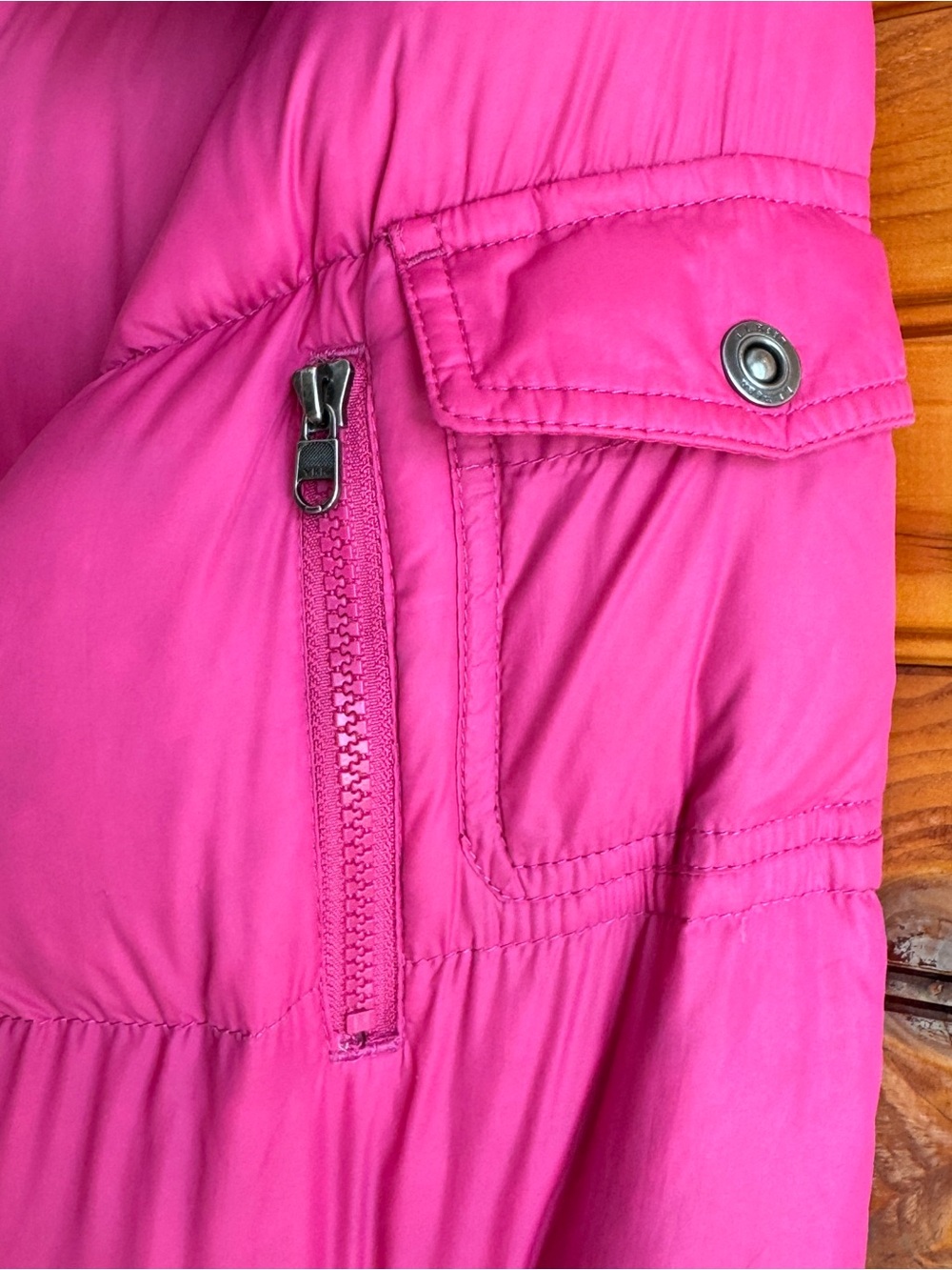 L.L.Bean Down Puffer Jacket L Hot Pink Faux Fur Hood Retro Ski Bunny Winter - Picture 7 of 16